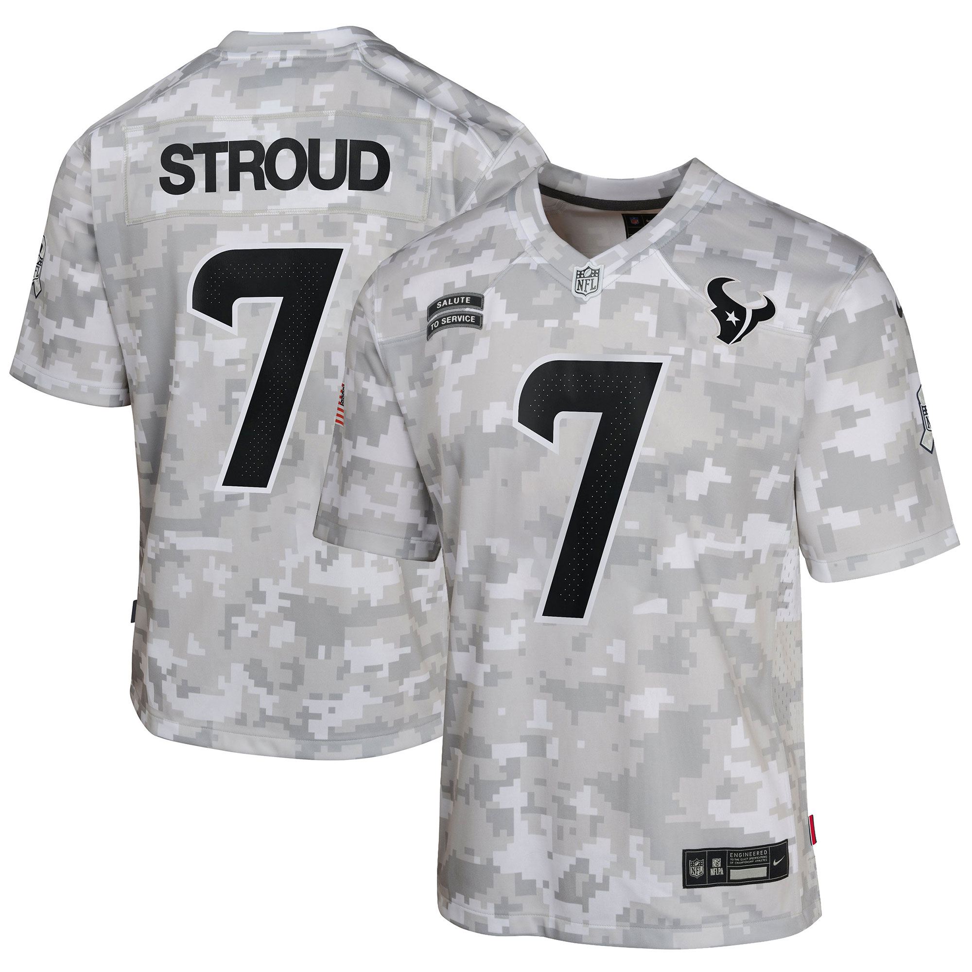 Houston Texans C.J. Stroud Arctic Camo 2024 Salute to Service Game NFL Jersey Youth
