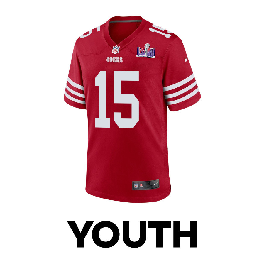 Jauan Jennings 15 San Francisco 49ers Super Bowl LVIII Patch Game Scarlet NFL Jersey Youth
