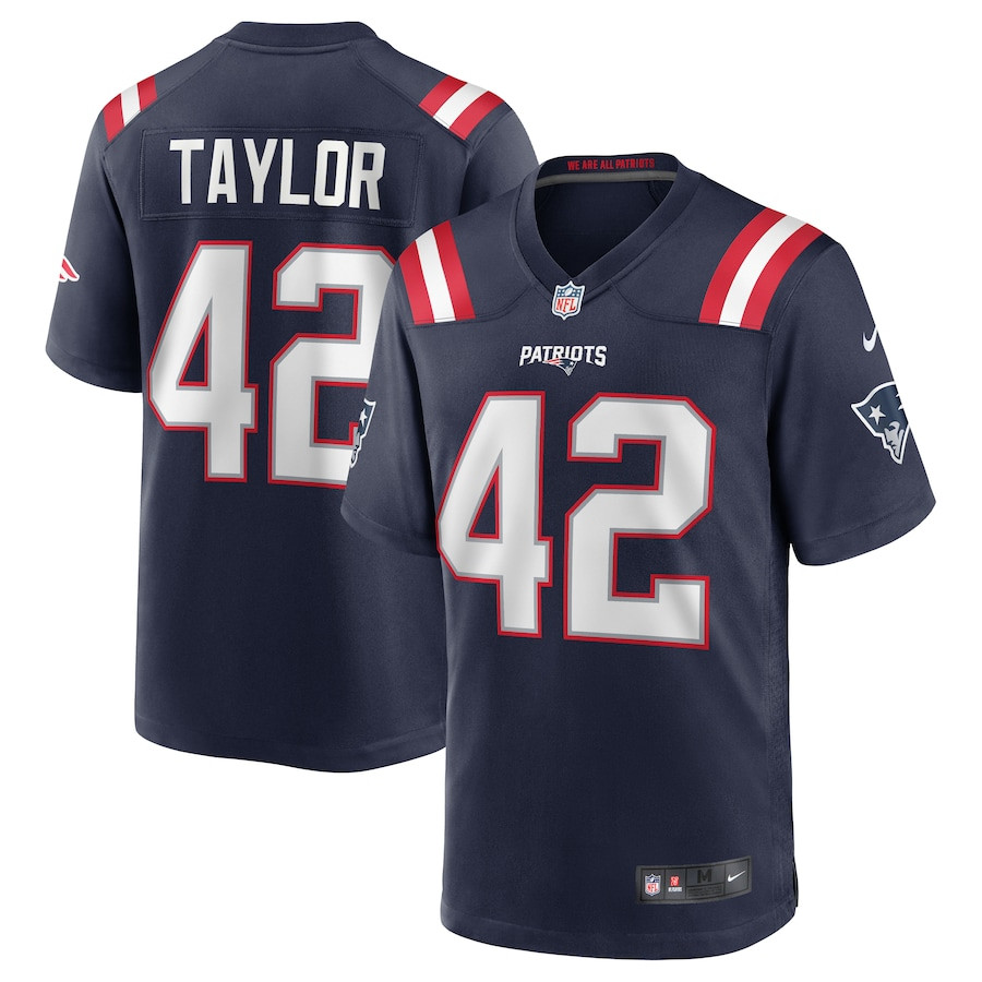 J.J. Taylor 42 New England Patriots Team Game Navy NFL Jersey Men's