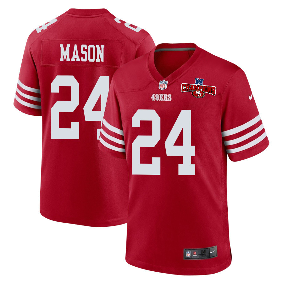 Jordan Mason 24 San Francisco 49ers NFC Champions Patch Game Scarlet NFL Jersey Men's