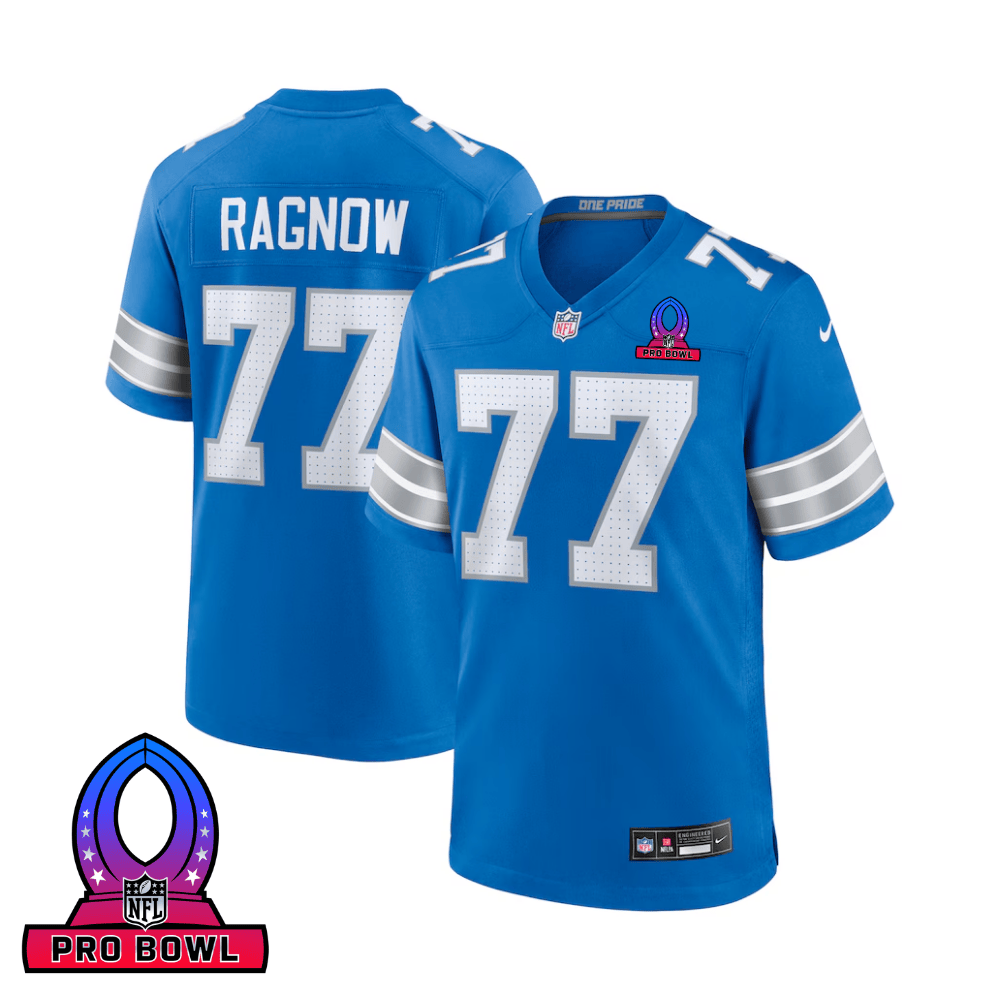 Frank Ragnow 77 Detroit Lions 2025 Pro Bowl Patch Game Blue NFL Jersey Men's