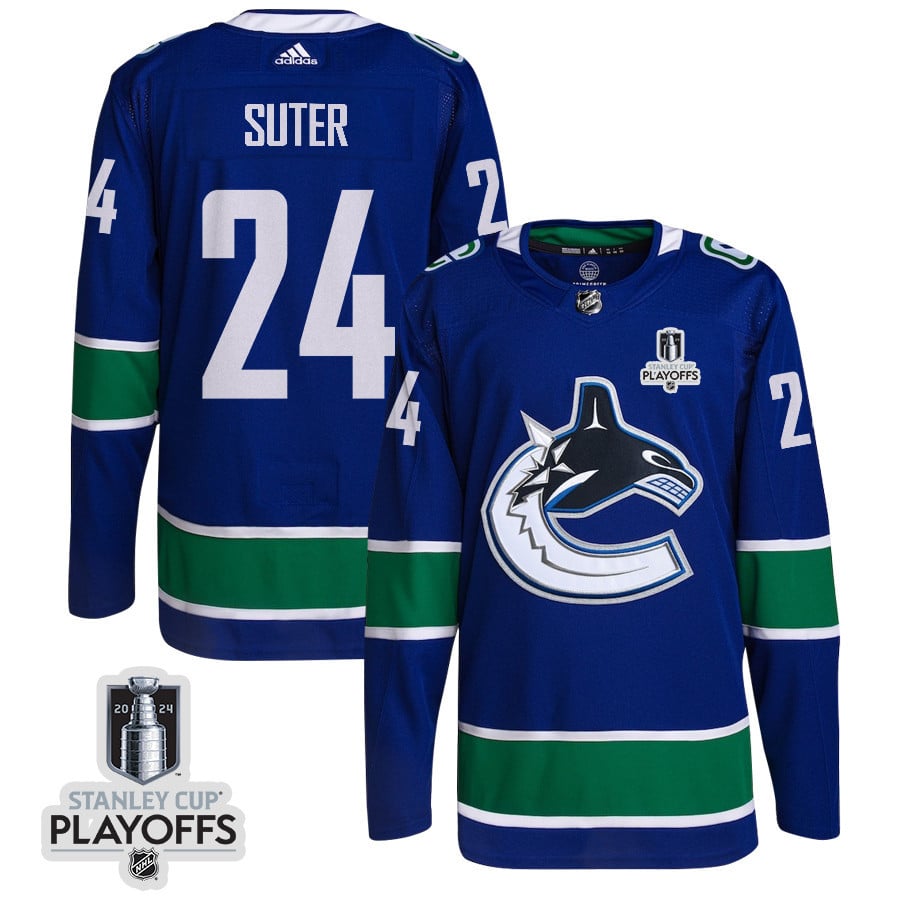 Pius Suter 24 Vancouver Canucks 2024 Playoffs Patch Home Blue NHL Jersey Men's