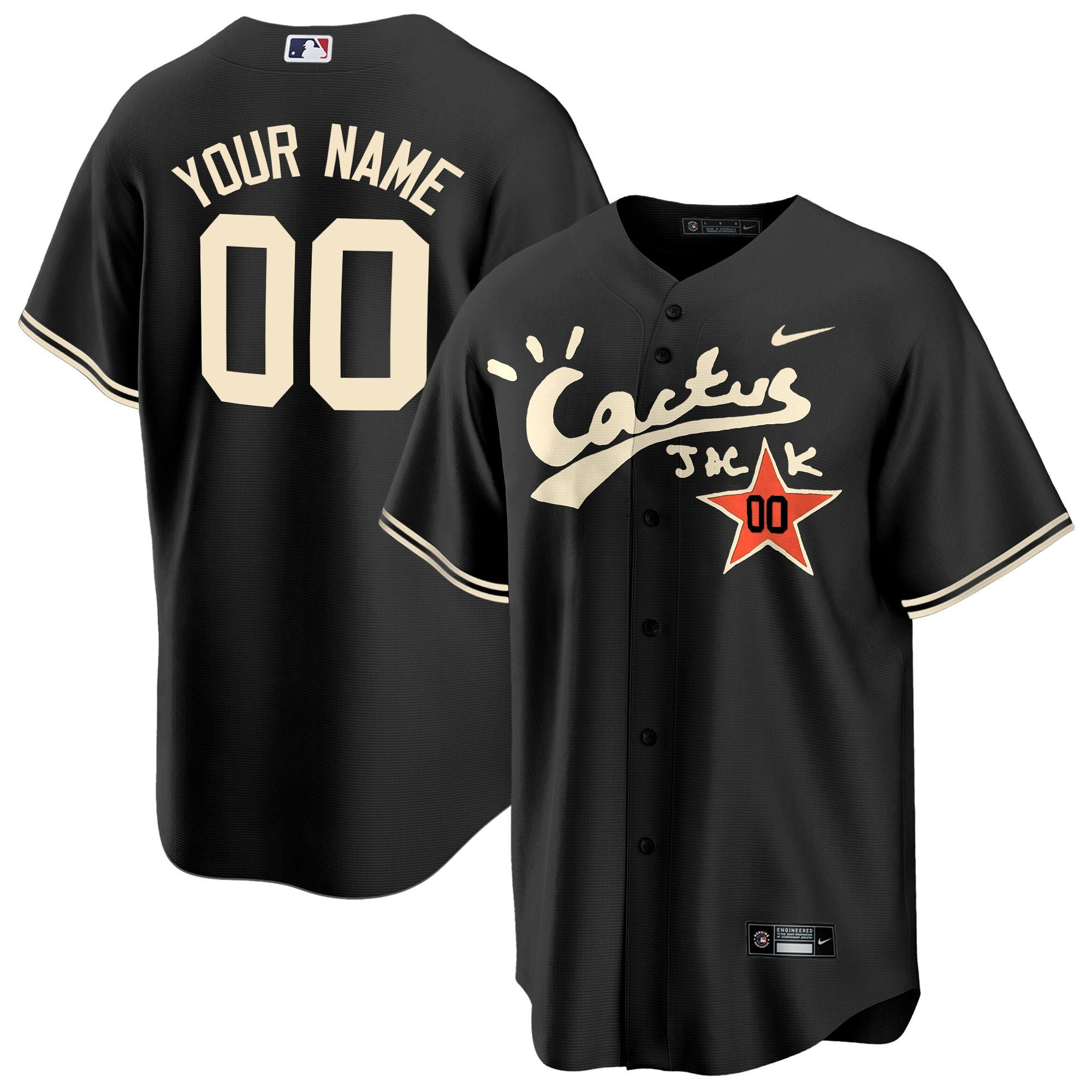 Houston Astros Cactus Jack Custom Black Men MLB Jersey Men's