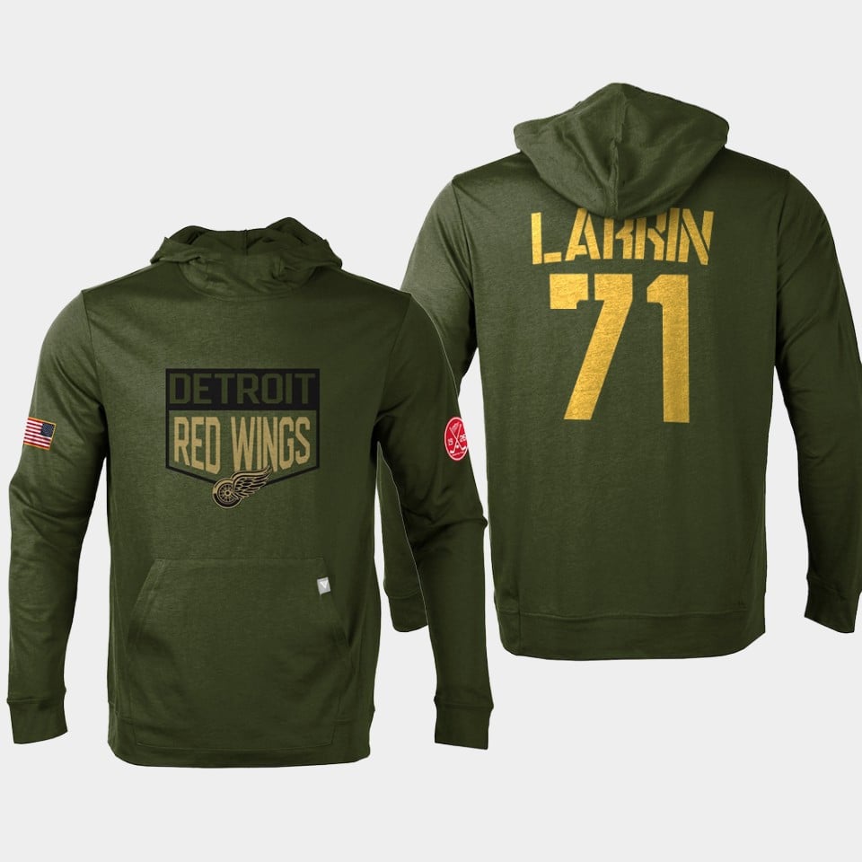 Detroit Red Wings 71 Dylan Larkin Military Olive Equipment Pullover Hoodie Olive NHL Jersey Men's