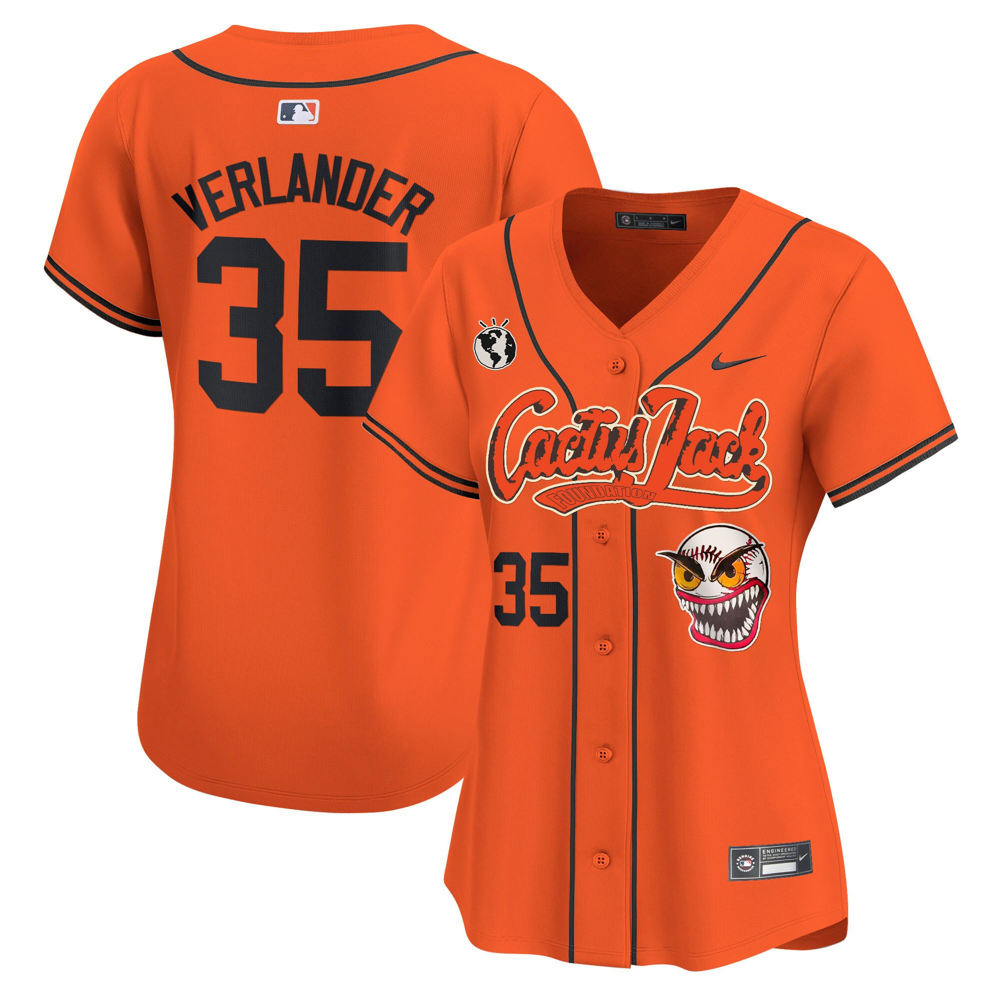 Justin Verlander 35 Houston Astros Cactus Jack Patch Orange MLB Jersey Women's