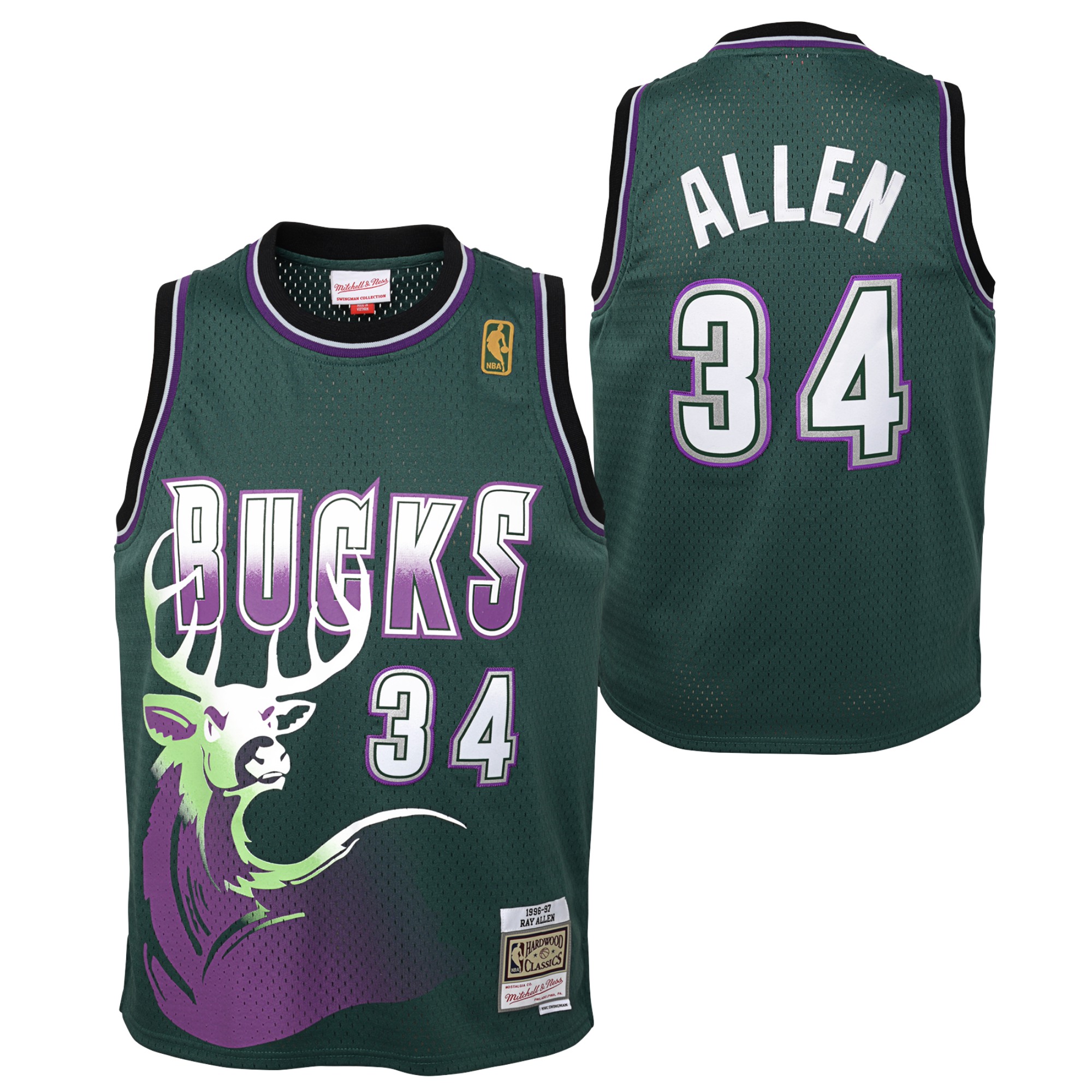 Milwaukee Bucks Ray Allen 1996-97 Hardwood Classics Swingman Fi NBA Jersey Youth