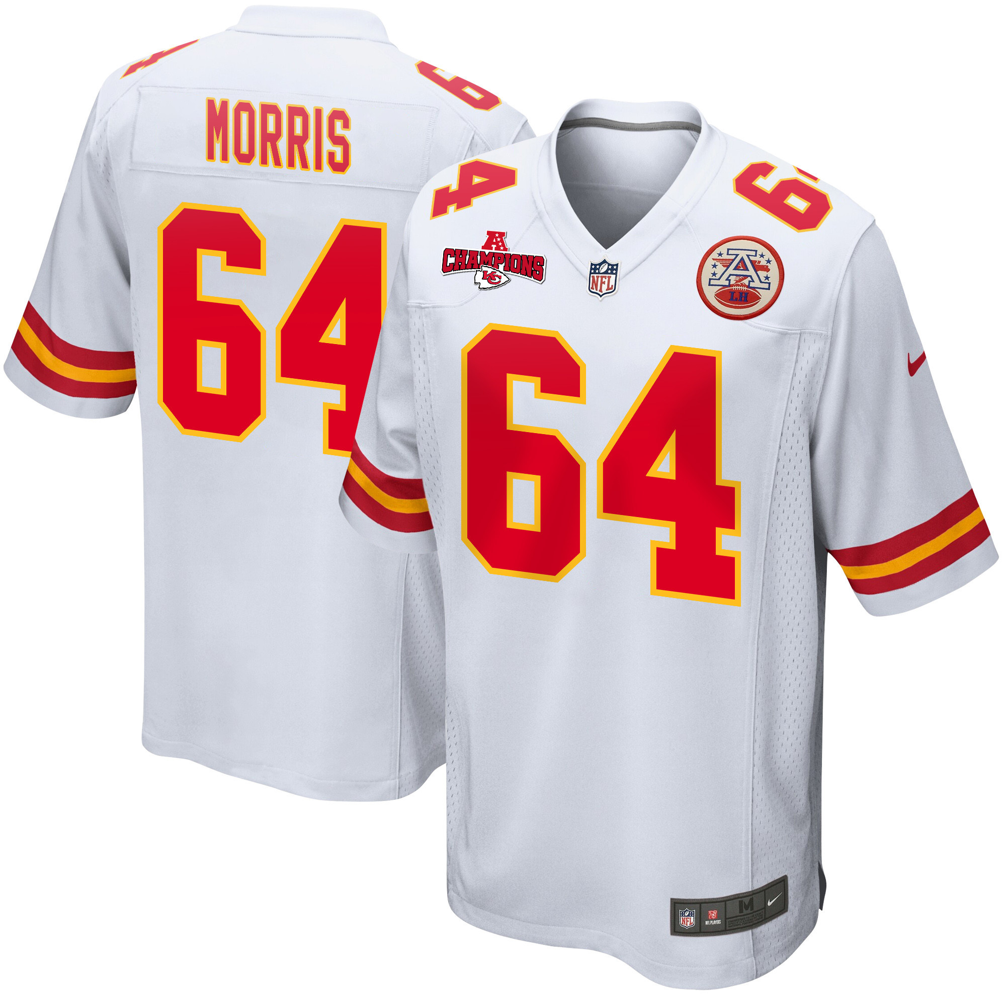 Wanya Morris 64 Kansas City Chiefs AFC Champions Patch Game White NFL Jersey Men's