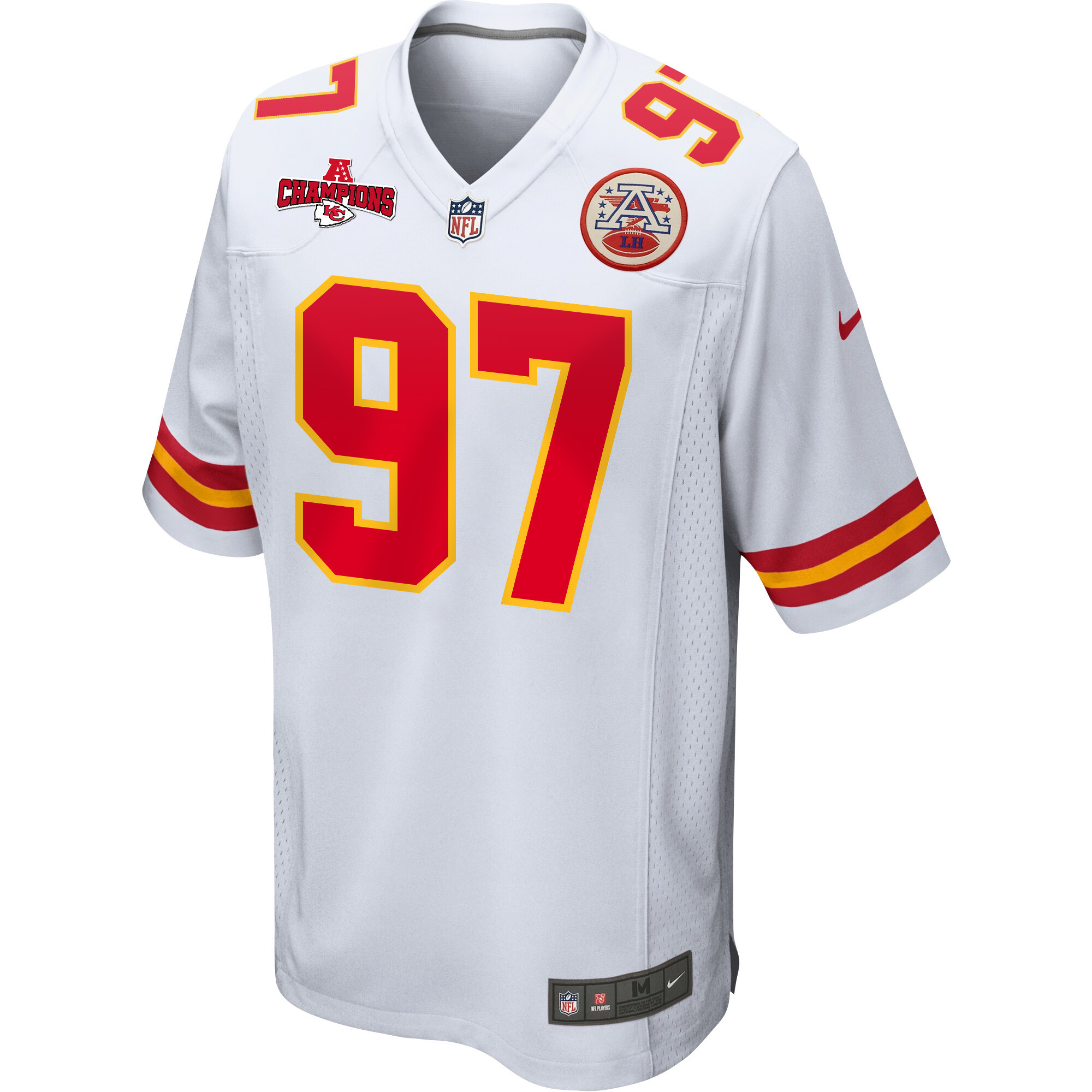 Felix Anudike-Uzomah 97 Kansas City Chiefs AFC Champions Patch Game White NFL Jersey Men's