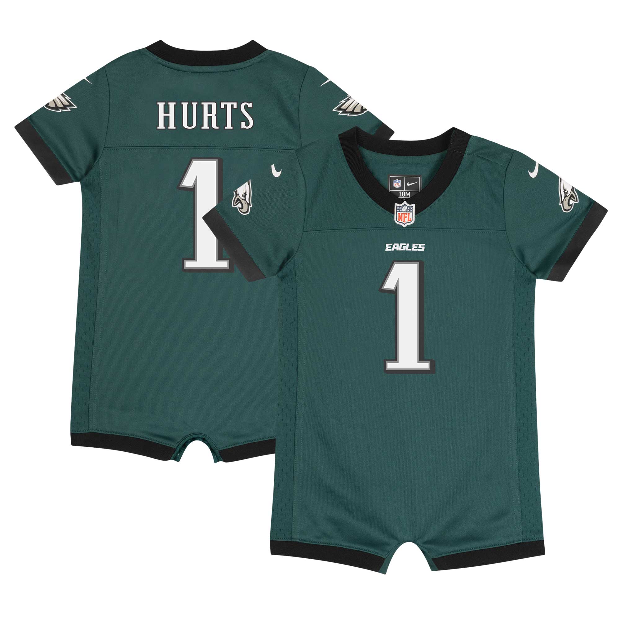 Newborn Infant Philadelphia Eagles Jalen Hurts Midnight Green Game Romper NFL Jersey Men's