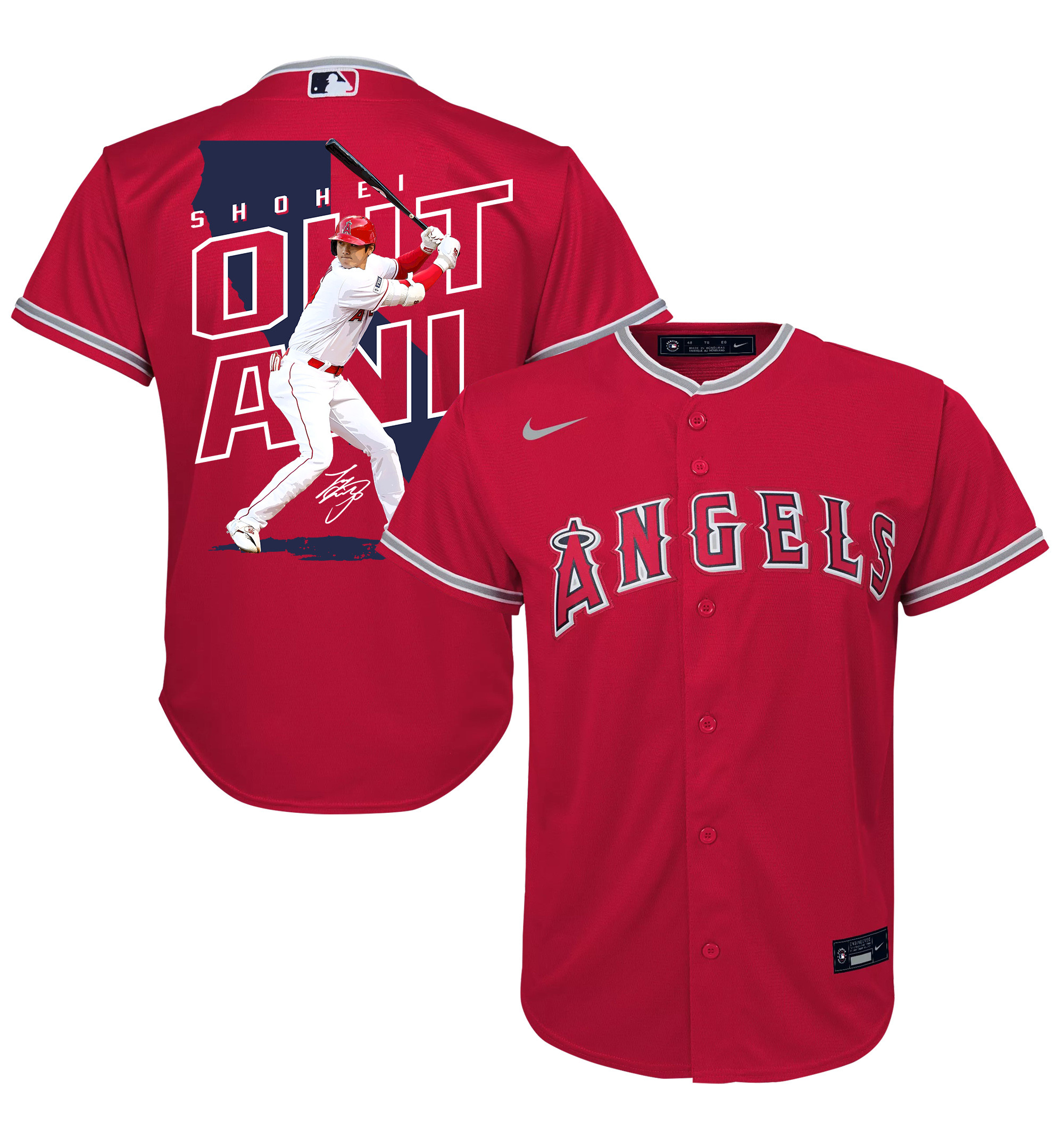 Shohei Ohtani 17 Los Angeles Angels Signed Map 2023 Alternate Player Red MLB Jersey Youth