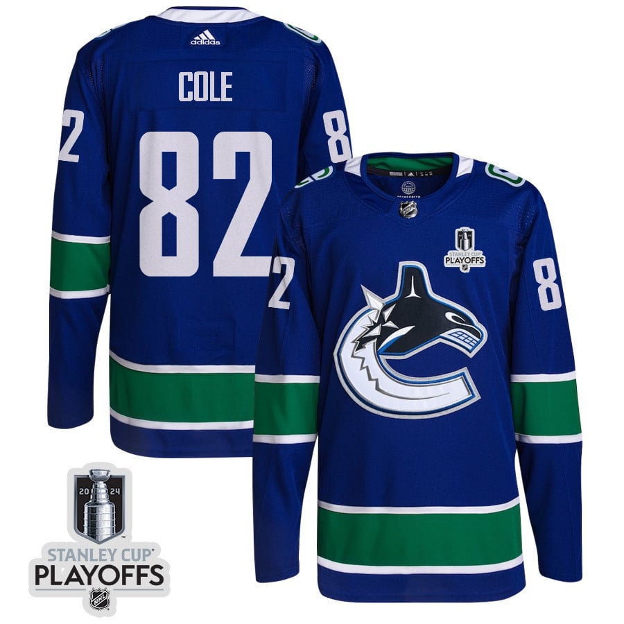 Ian Cole 82 Vancouver Canucks 2024 Playoffs Patch Home Blue NHL Jersey Men's