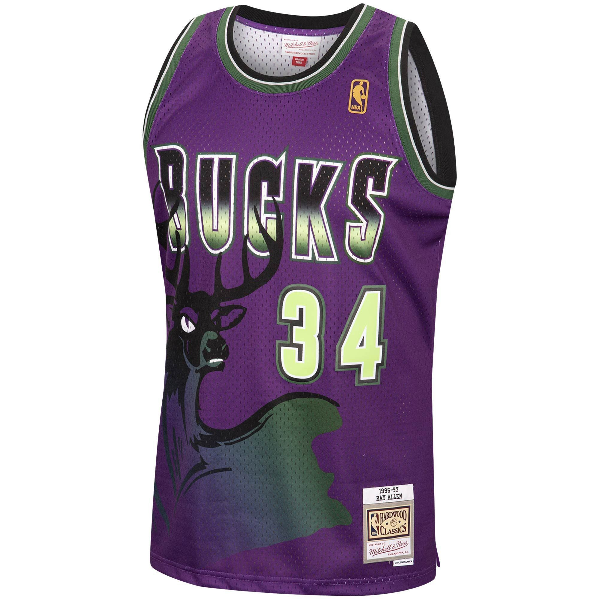 Ray Allen Milwaukee Bucks Mitchell Ness 1996-97 Hardwood Classics Reload Swingman Purple NBA Jersey Men's