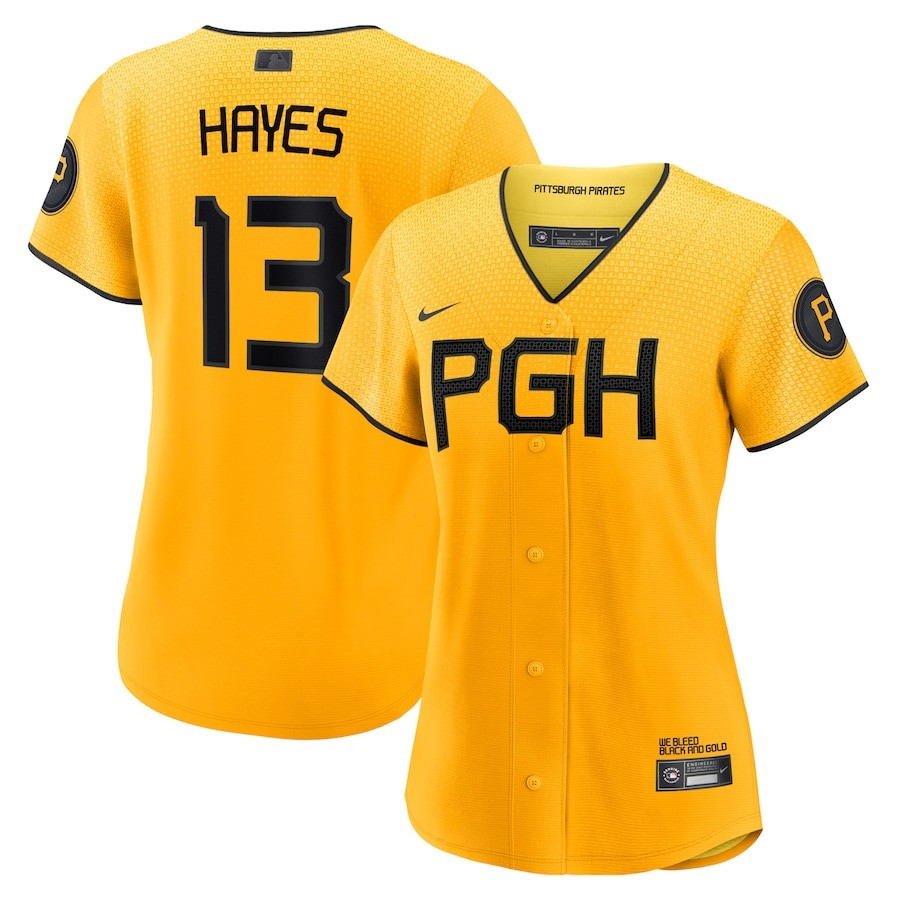 Ke'Bryan Hayes 13 Pittsburgh Pirates 2023 City Connect Gold MLB Jersey Women's