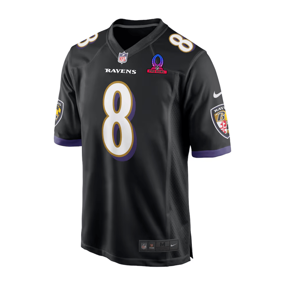 Lamar Jackson 8 Baltimore Ravens 2025 Pro Bowl Patch Alternate Game Black NFL Jersey Men's