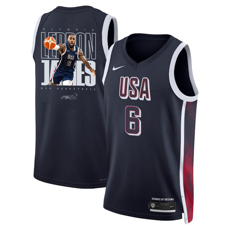 LeBron James 6 King James USA Unisex 2024 Swingman Player Navy NBA Jersey Unisex