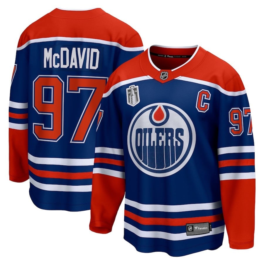 Connor McDavid 97 Edmonton Oilers 2024 Stanley Cup Final Home Breakaway Player Royal NHL Jersey Men's
