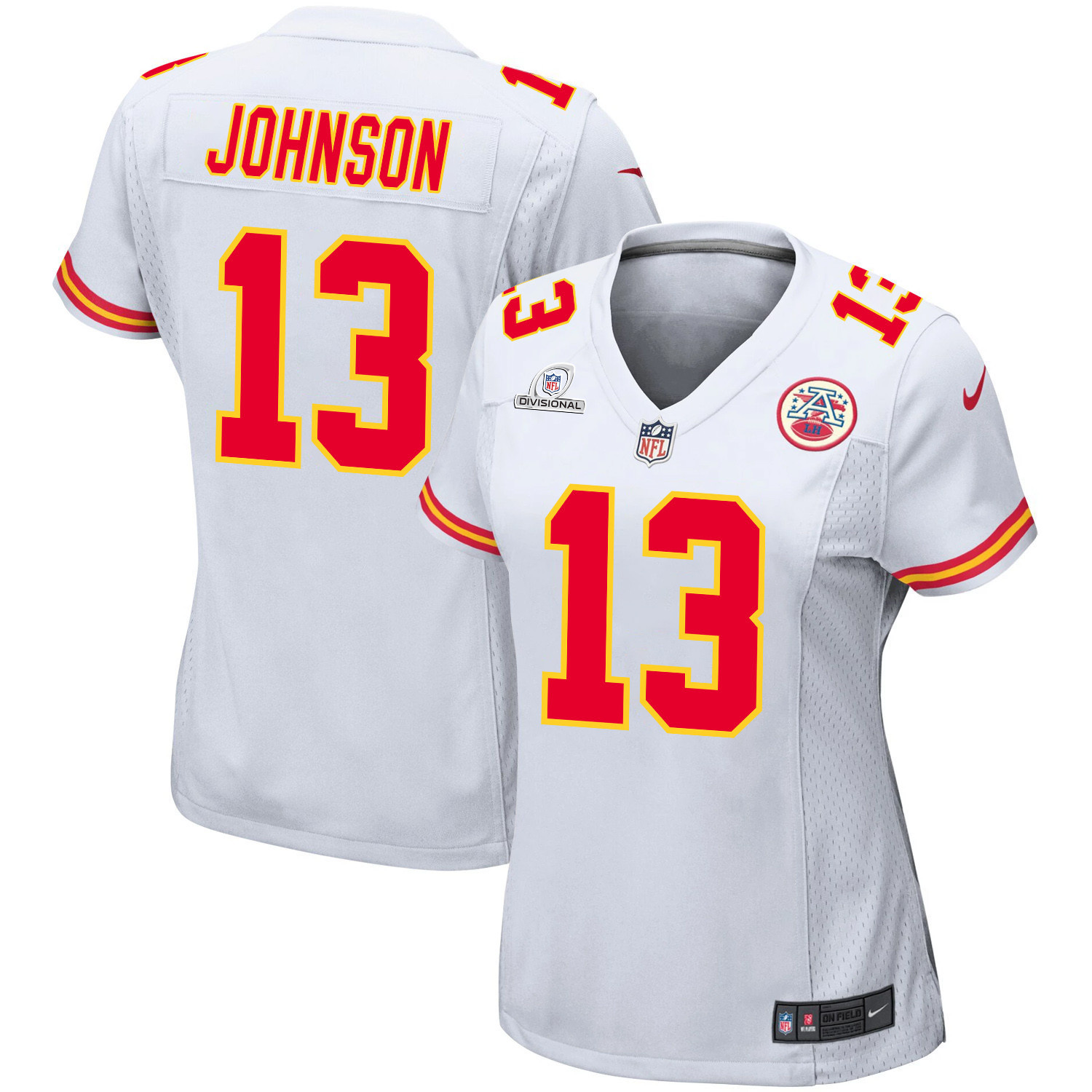 Nazeeh Johnson 13 Kansas City Chiefs Super Bowl LVIII Patch Game White NFL Jersey Women's