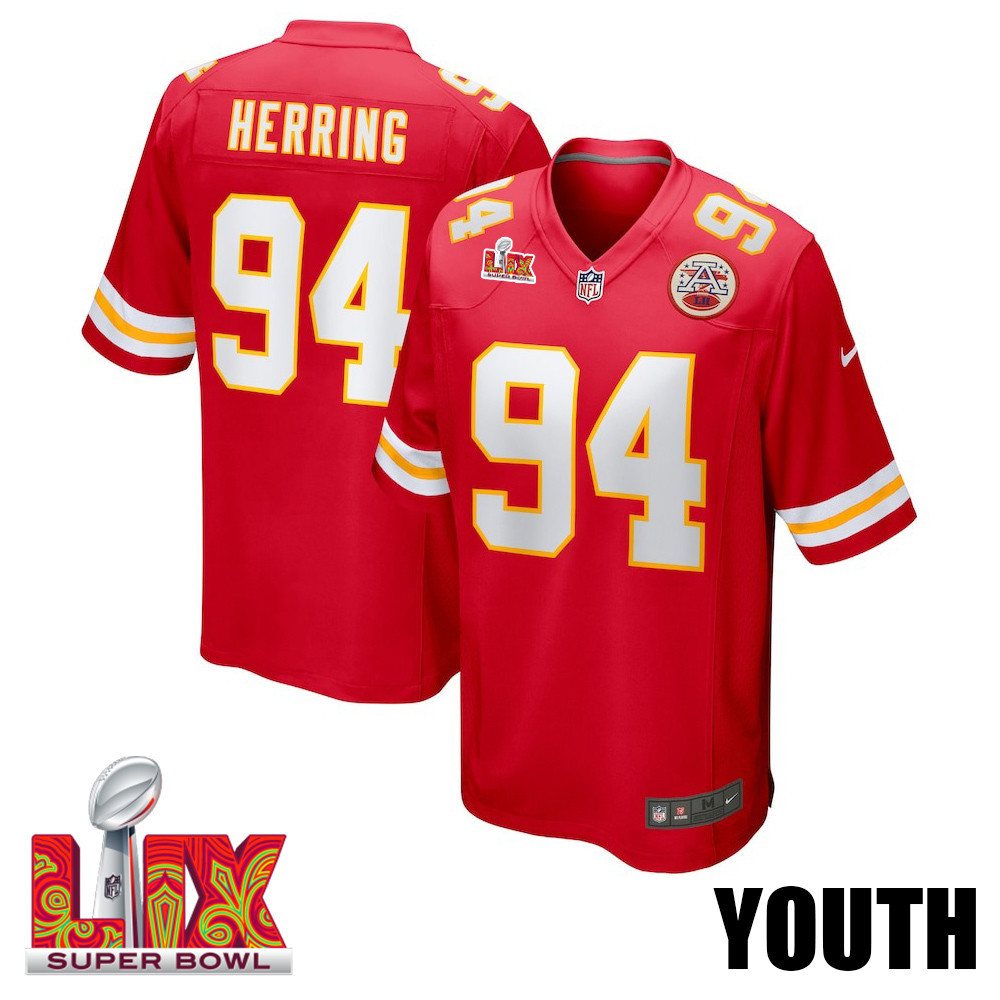 Malik Herring #94 Kansas City Chiefs Super Bowl LIX Red NFL Jersey Youth