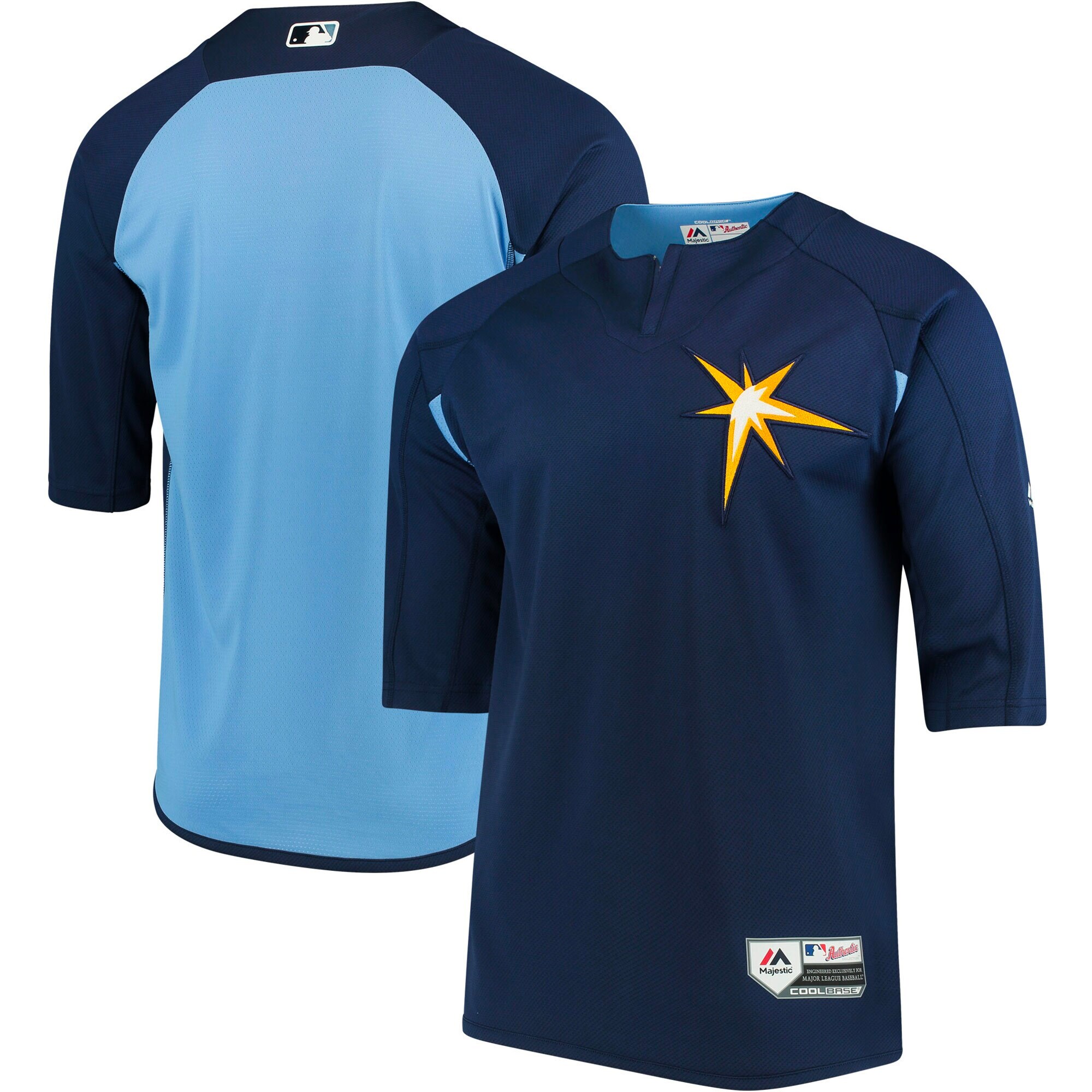 Tampa Bay Rays Majestic Navy/Light Blue Collection On-Field 3/4-Sleeve Batting Practice MLB Jersey Men's