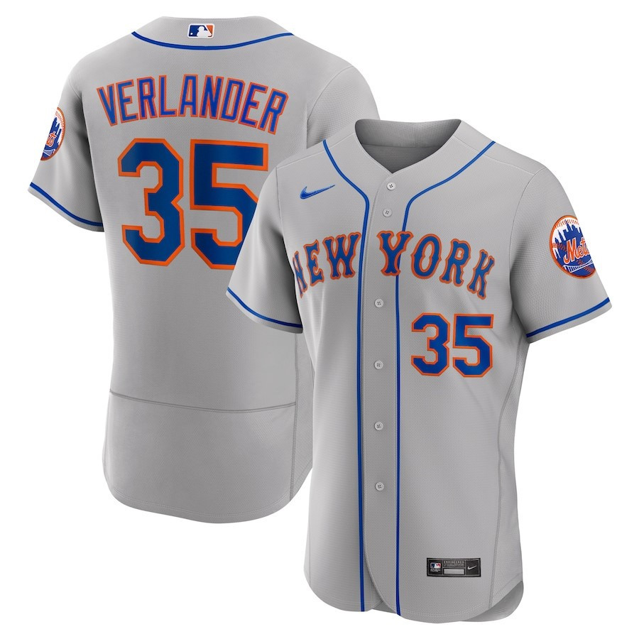 Justin Verlander 35 New York Mets Road Player Elite Gray MLB Jersey Men's