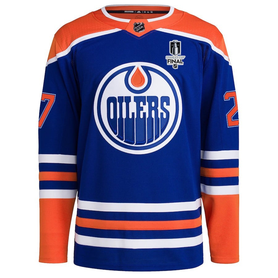 Brett Kulak 27 Edmonton Oilers 2024 STANLEY CUP Final Home Primegreen Royal NHL Jersey Men's