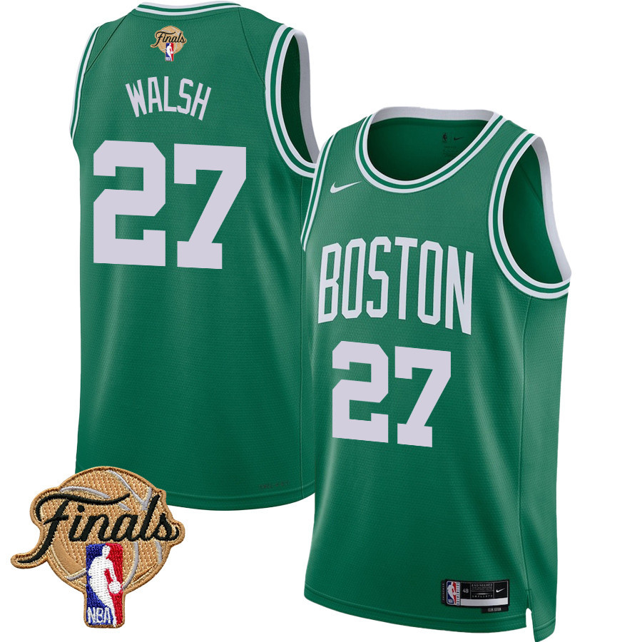 Jordan Walsh 27 Boston Celtics 2024 FINALS PATCH Icon Edition Kelly Green NBA Jersey Men's