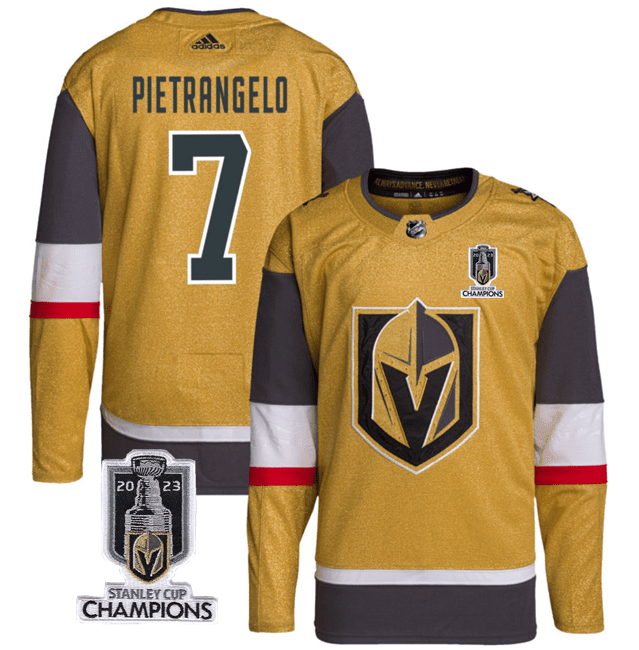 Alex Pietrangelo 7 Vegas Golden Knights 2023 Stanley Cup Champions Patch Breakaway Home Gold NHL Jersey Men's