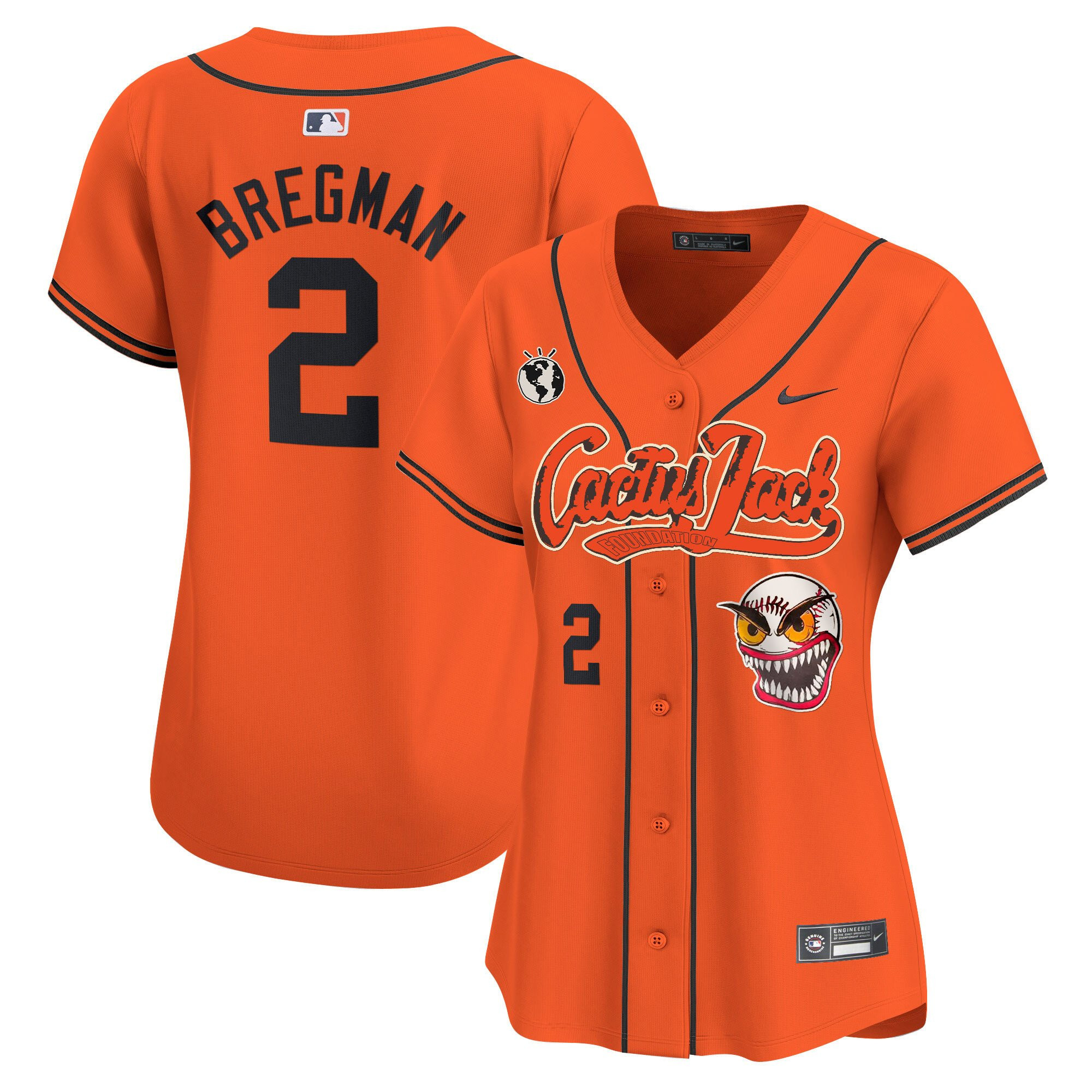 Alex Bregman 2 Houston Astros Cactus Jack Patch Orange MLB Jersey Women's