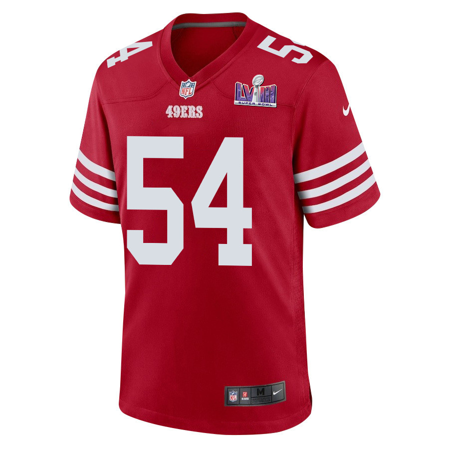 Fred Warner 54 San Francisco 49ers Super Bowl LVIII Patch Game Scarlet NFL Jersey Men's