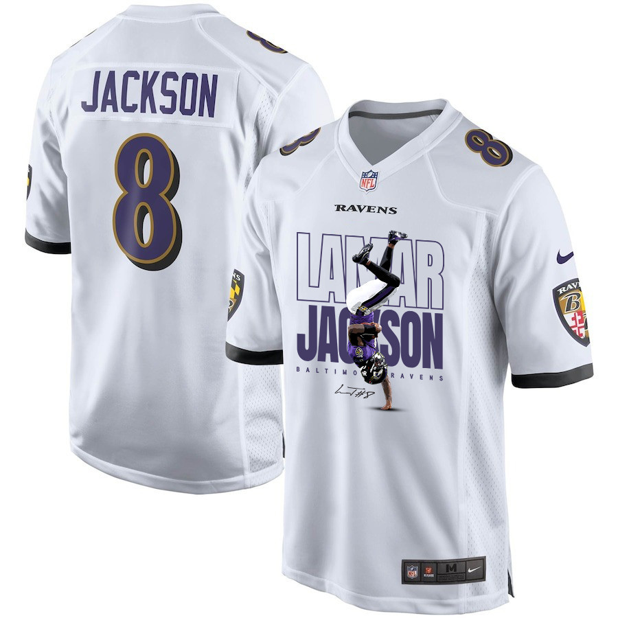 Lamar Jackson 8 Baltimore Ravens Lamar the Merrier Game White NFL Jersey Men's
