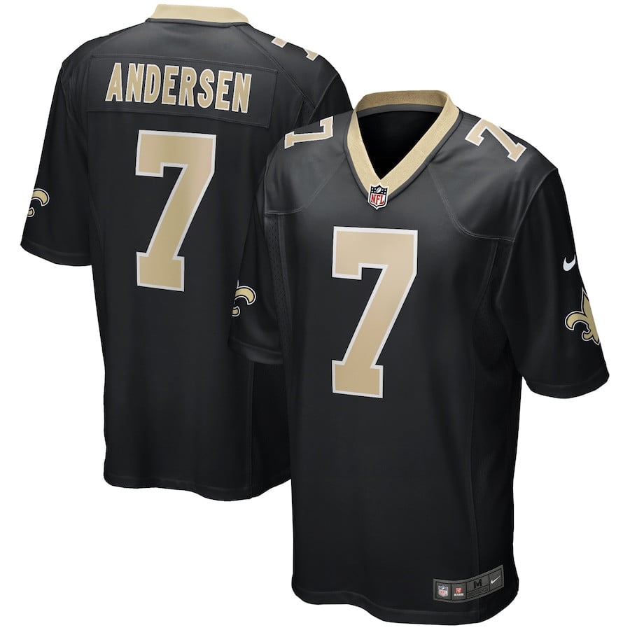 Morten Andersen 7 New Orleans Saints Game Retired Black NFL Jersey Men's
