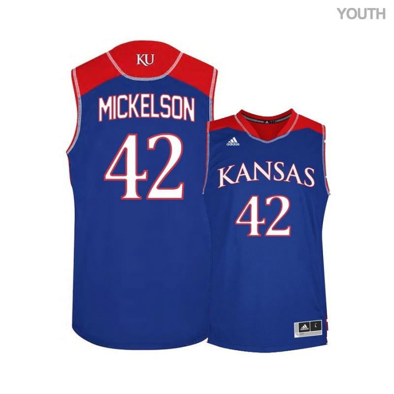 42 Hunter Mickelson Blue Kansas Jayhawks NCAA Jersey Youth