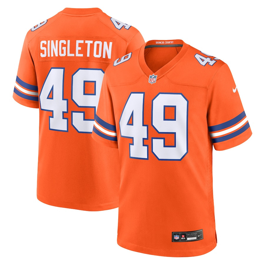 Alex Singleton 49 Denver Broncos Mile High Collection 1977 Throwback Player Game Orange NFL Jersey Men's