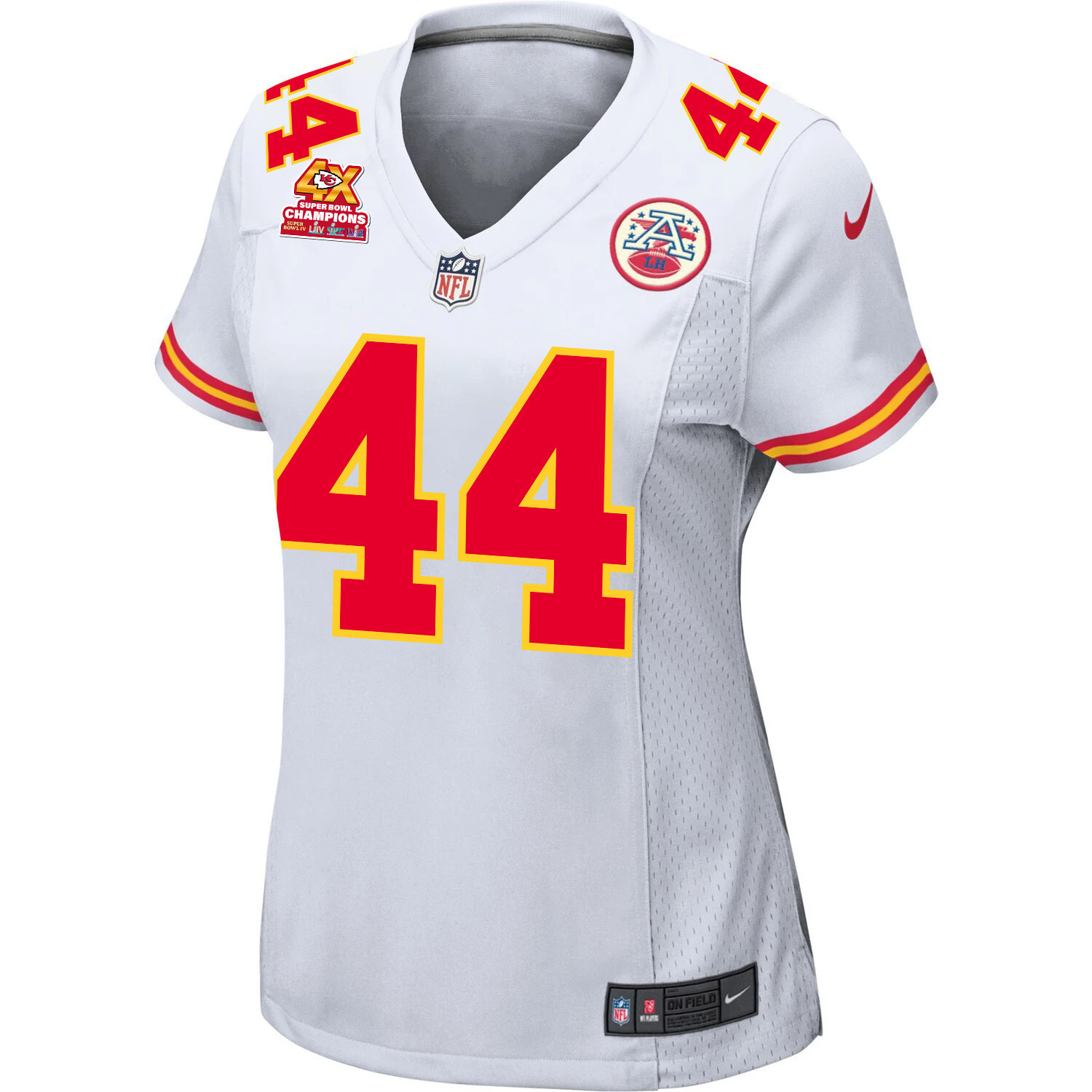 Cam Jones 44 Kansas City Chiefs Super Bowl LVIII Champions 4X Game White NFL Jersey Women's