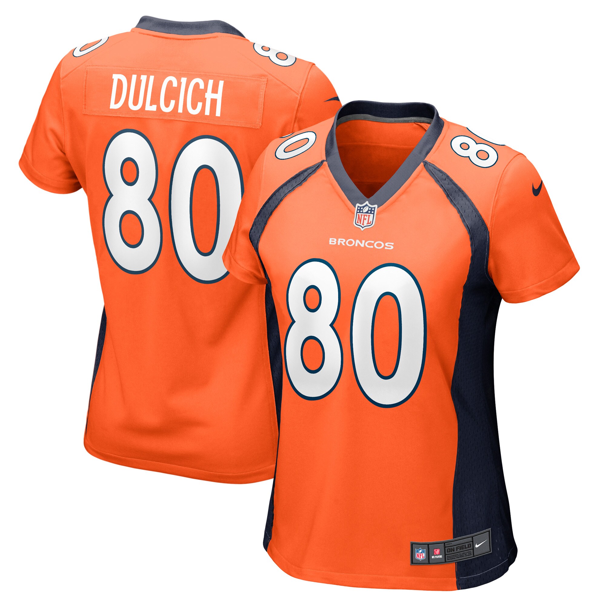 Denver Broncos Greg Dulcich Orange Game Player NFL Jersey Women's