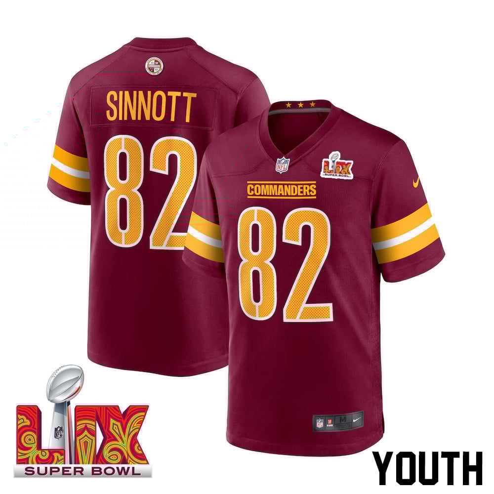 Ben Sinnott #82 Washington Commanders Super Bowl LIX Burgundy NFL Jersey Youth