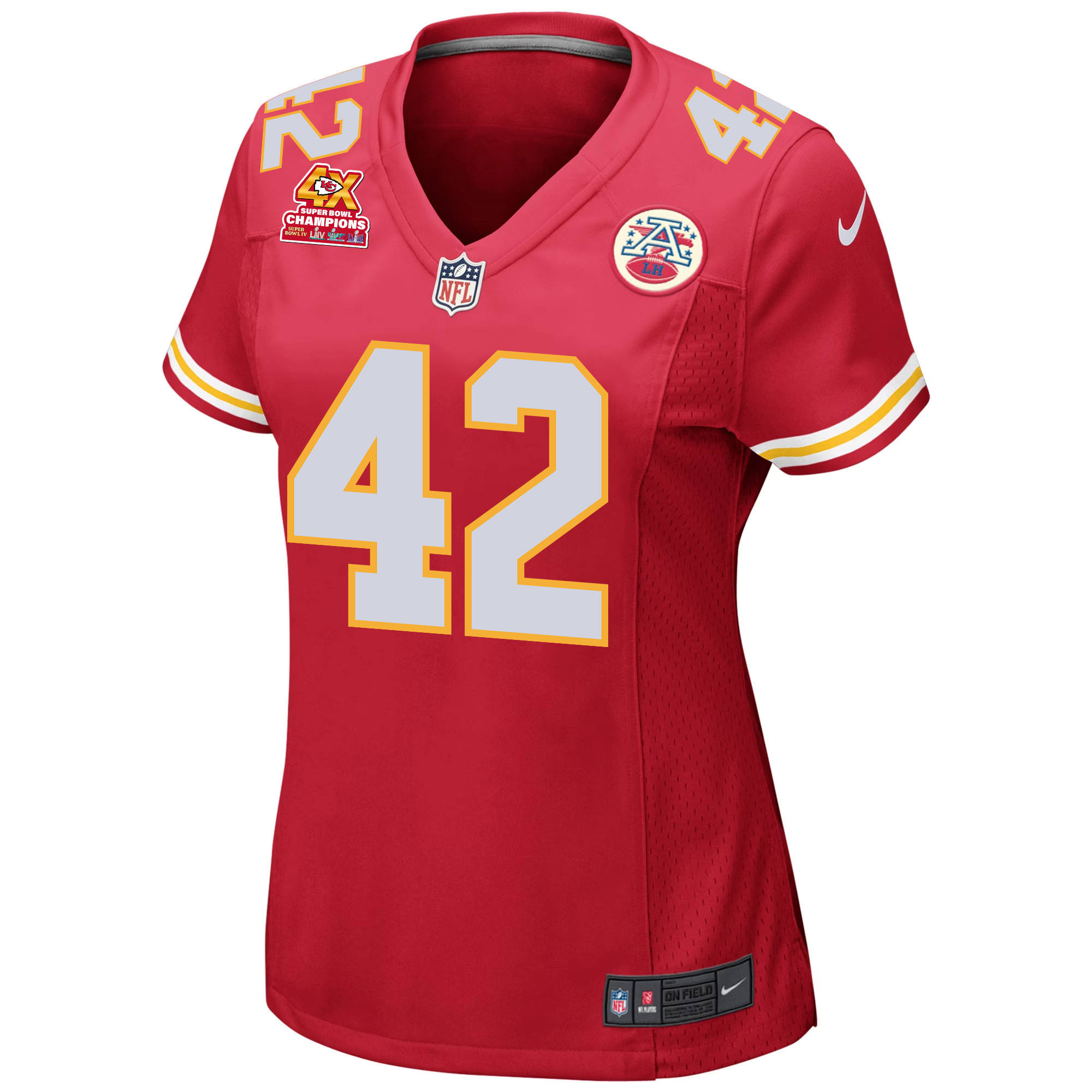 Tyree Gillespie 42 Kansas City Chiefs Super Bowl LVIII Champions 4X Game Red NFL Jersey Women's