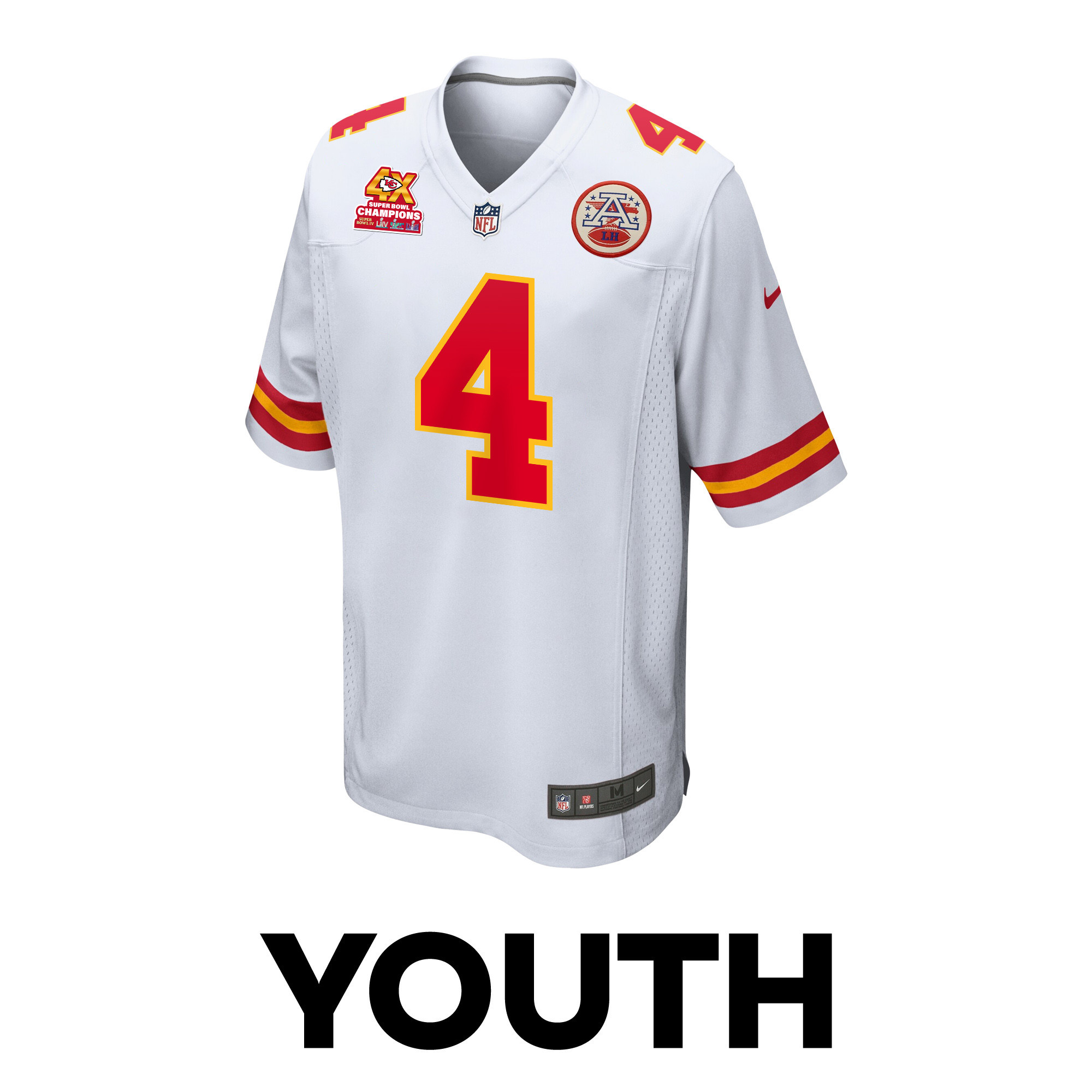 Rashee Rice 4 Kansas City Chiefs Super Bowl LVIII Champions 4X Game White NFL Jersey Youth