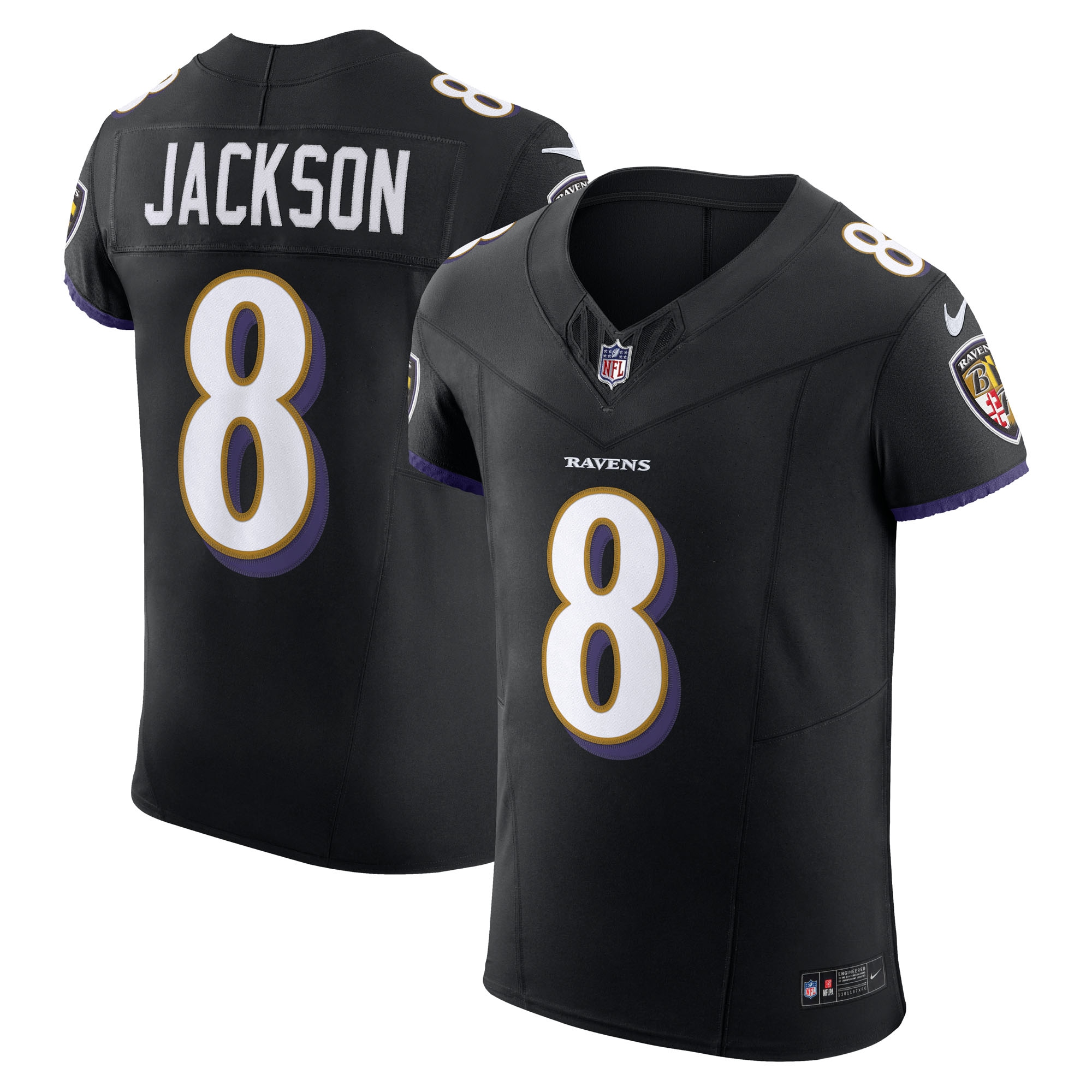 Baltimore Ravens Lamar Jackson Black Alternate Vapor F.U.S.E. Elite NFL Jersey Men's