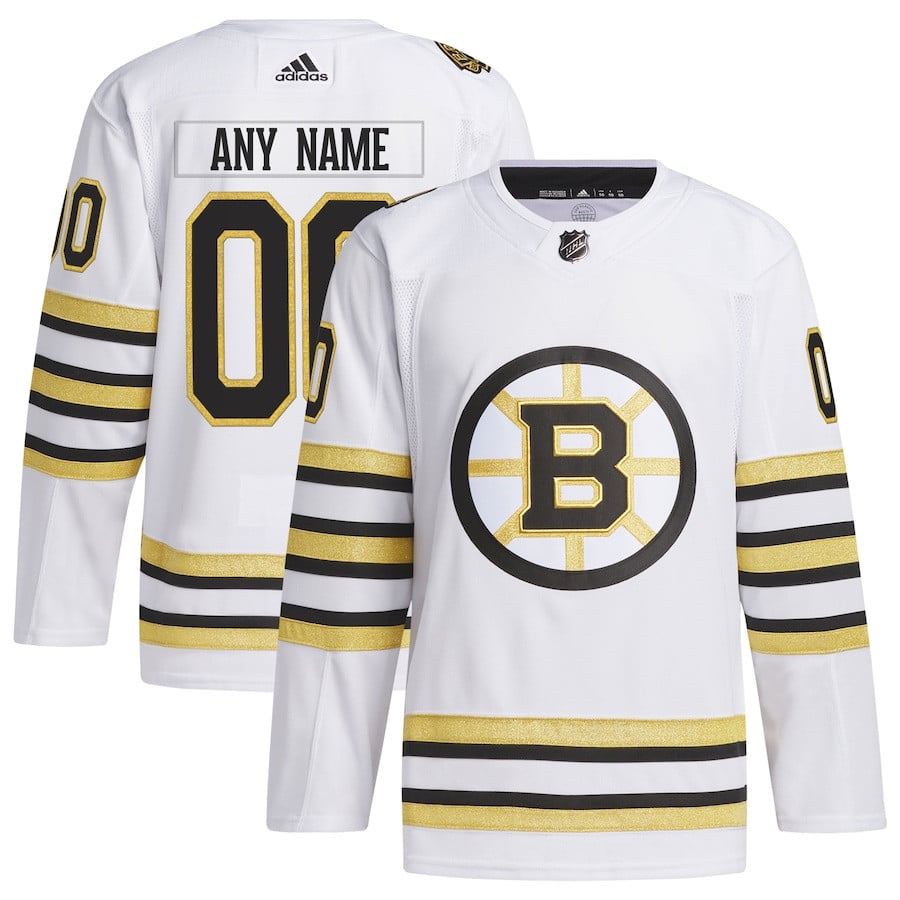 Boston Bruins 100th Anniversary Primegreen Custom White NHL Jersey Men's