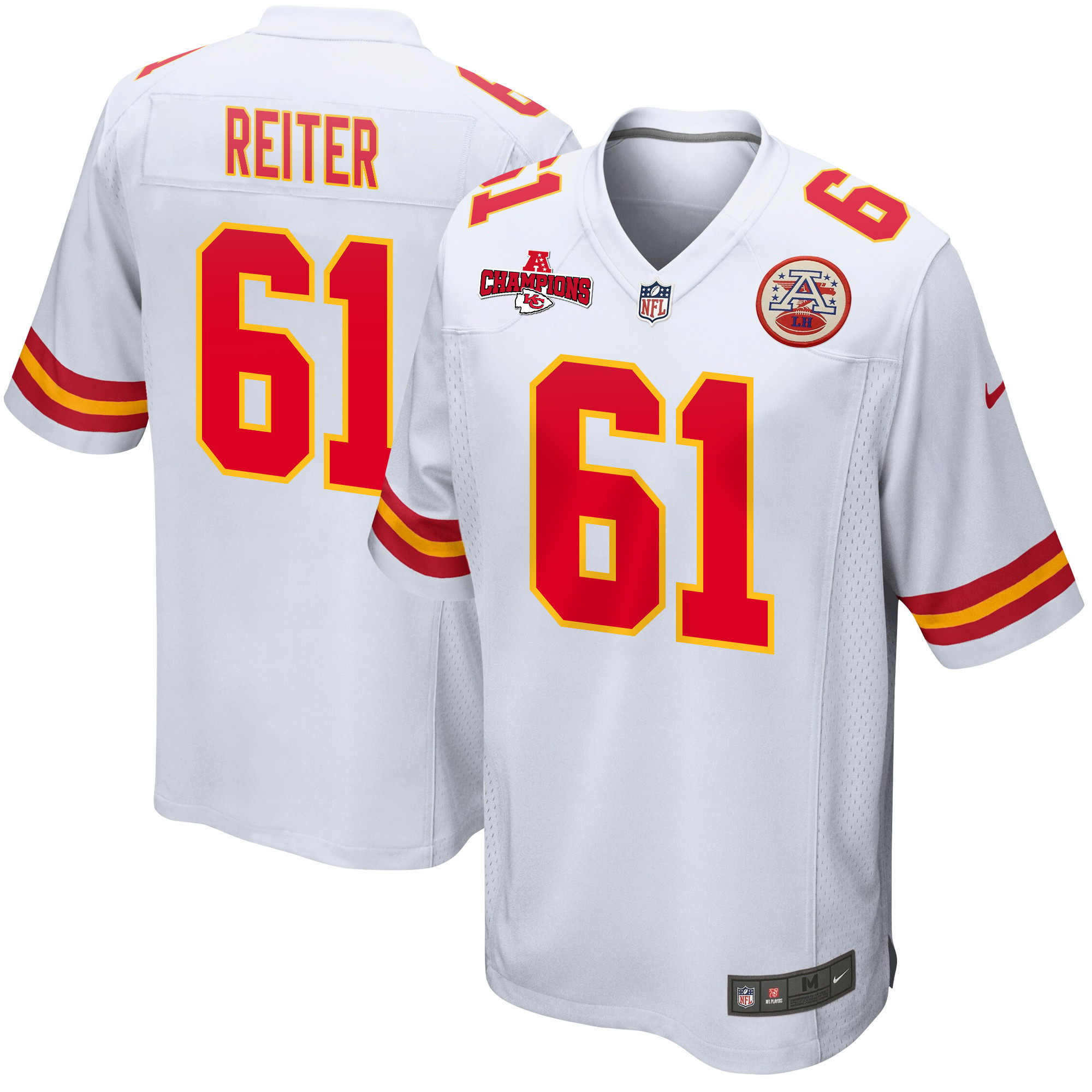 Austin Reiter 61 Kansas City Chiefs AFC Champions Patch Game White NFL Jersey Men's