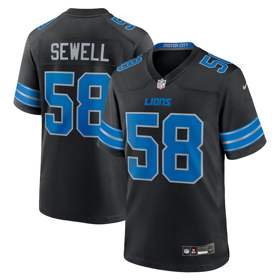 Penei Sewell 58 Detroit Lions 2nd Alternate Game Black NFL Jersey Men's