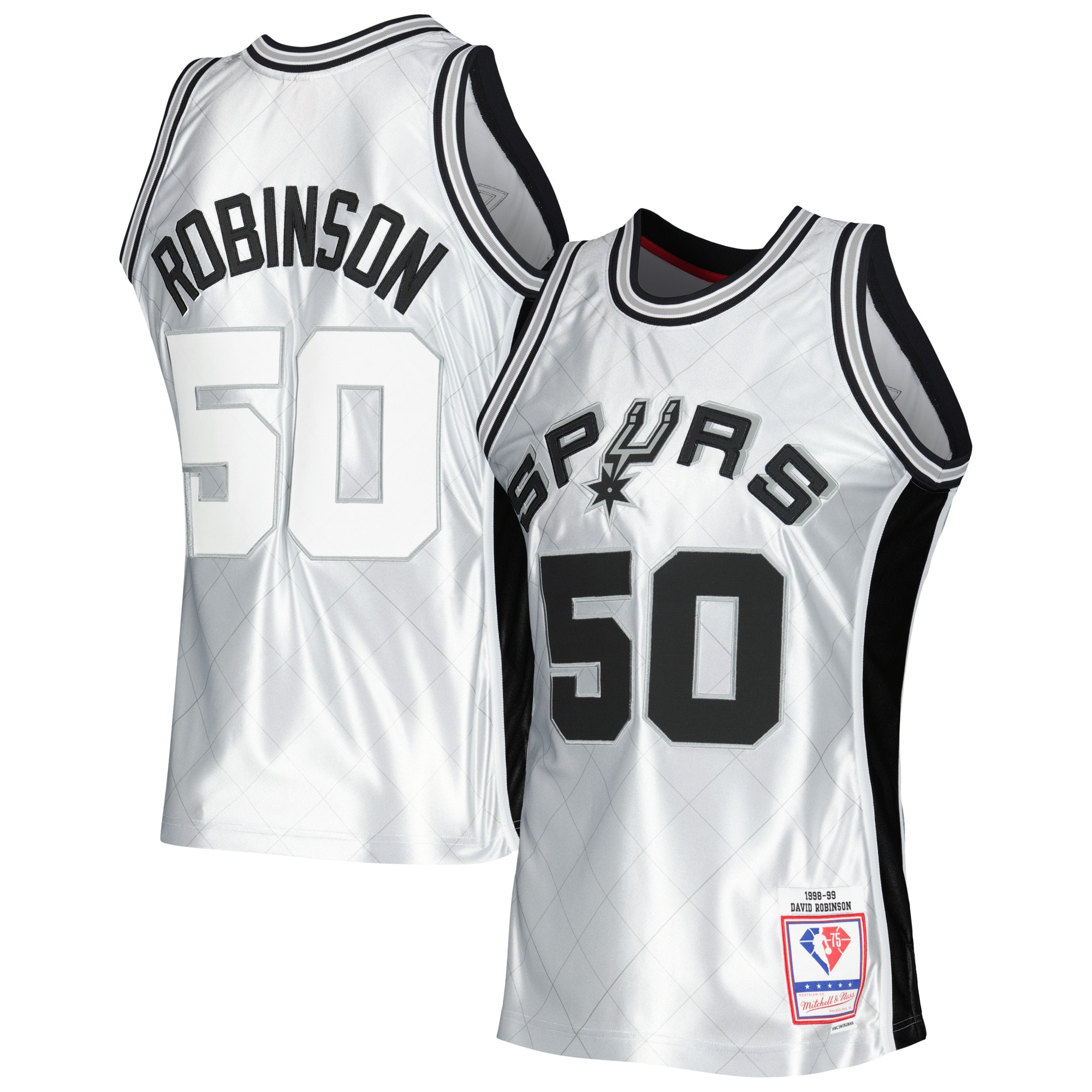 Mitchell Ness David Robinson Platinum San Antonio Spurs 1998/99 Hardwood Classics 75th Anniversary Swingman NBA Jersey Men's