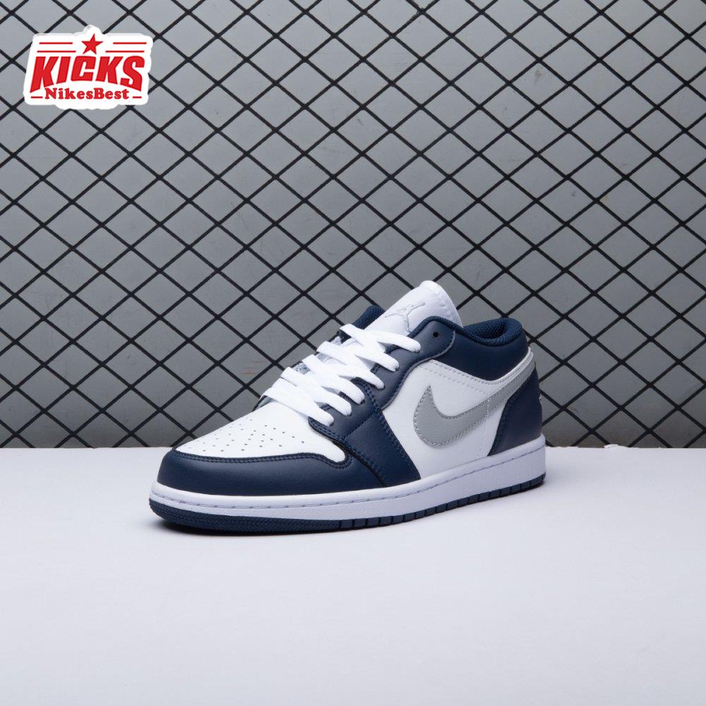Air Jordan 1 Low Wolf Grey Midnight Navy 553558-141 Unisex