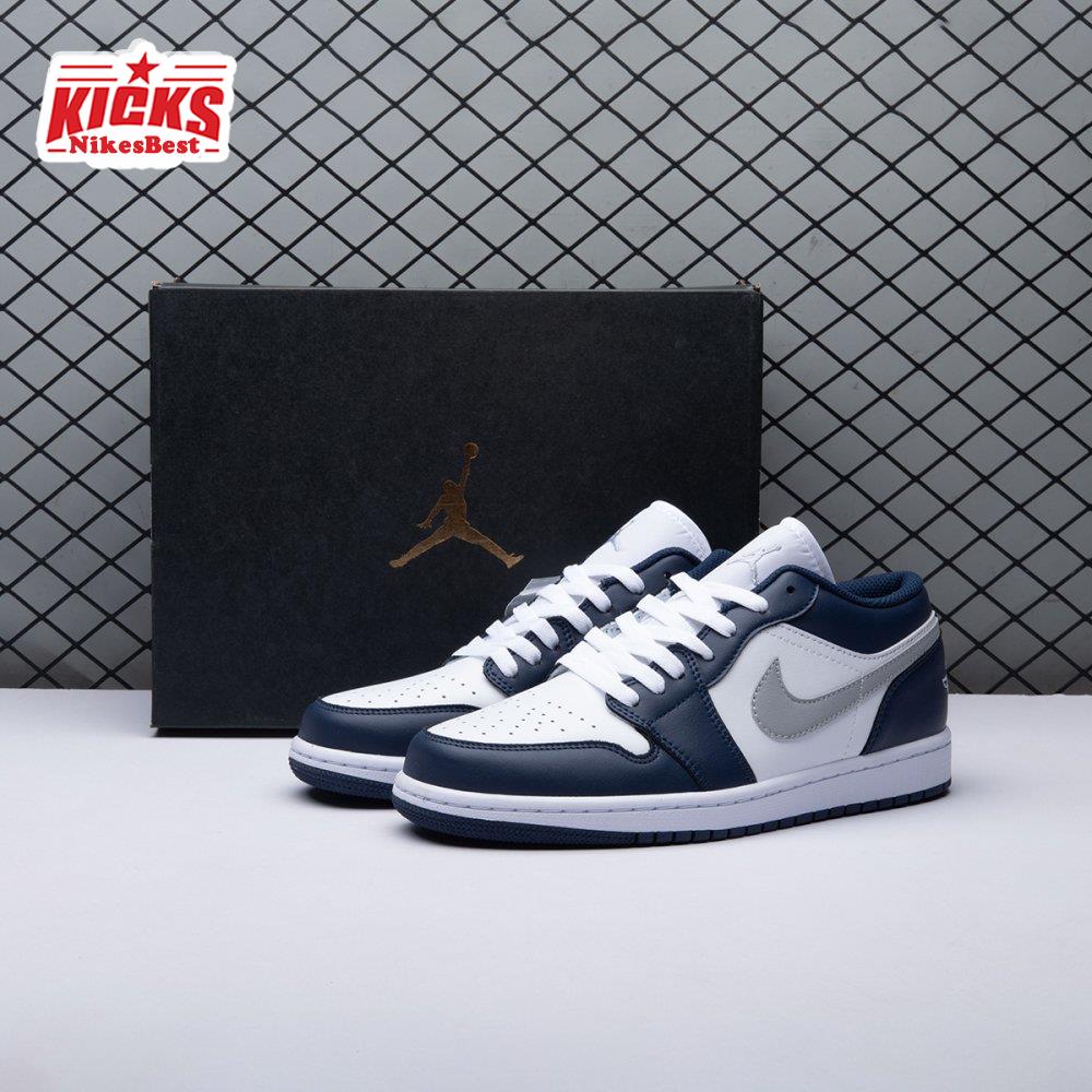 Air Jordan 1 Low Wolf Grey Midnight Navy 553558-141 Unisex
