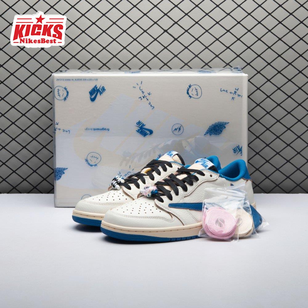 Air Jordan 1 Retro Low OG SP Fragment X Travis Scott Sail Military Blue DM7866-104 Unisex
