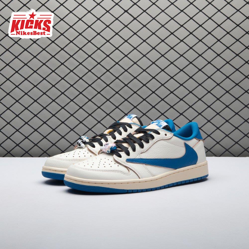 Air Jordan 1 Retro Low OG SP Fragment X Travis Scott Sail Military Blue DM7866-104 Unisex
