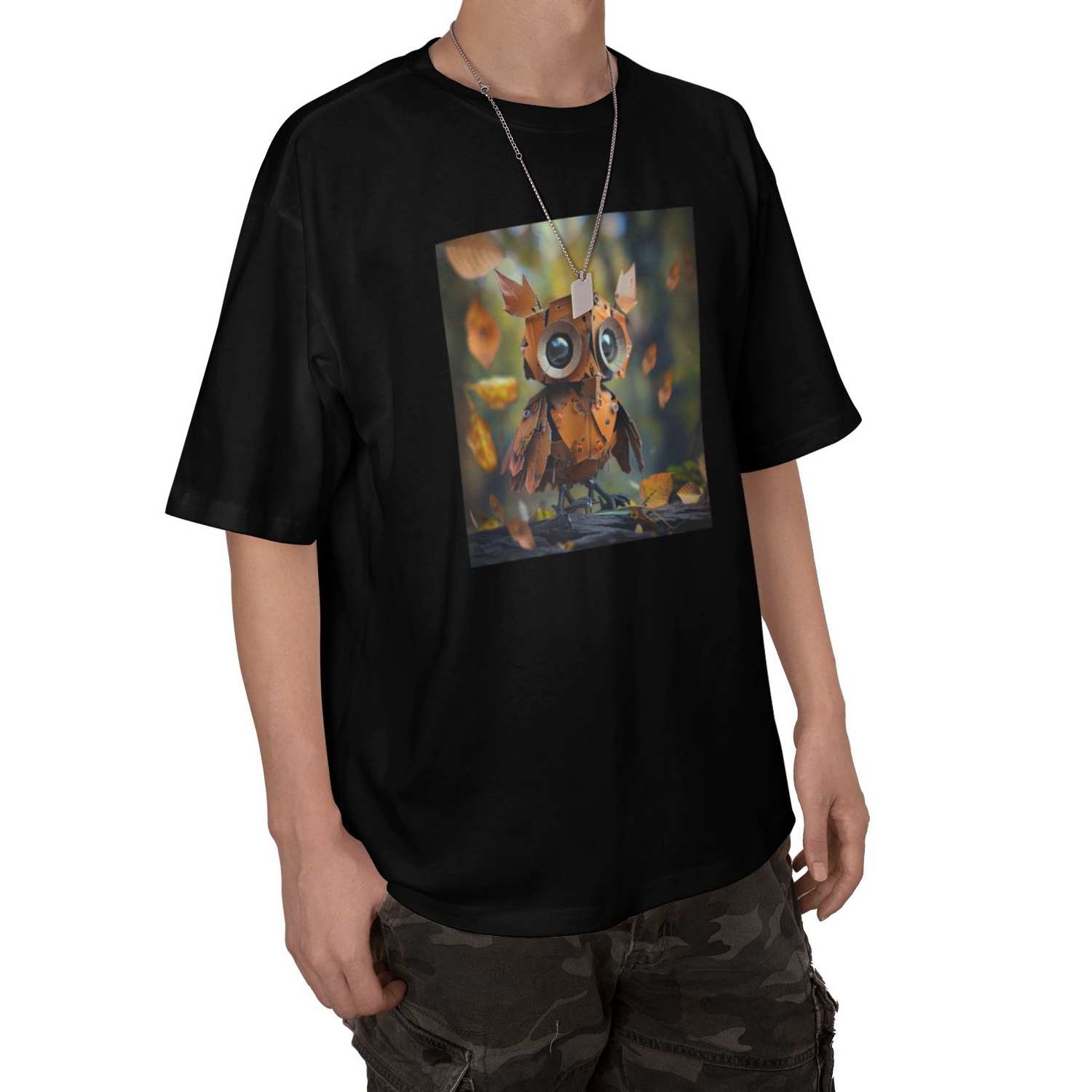 Whimsical Autumn Owl T-Shirt Short Sleeve Tee