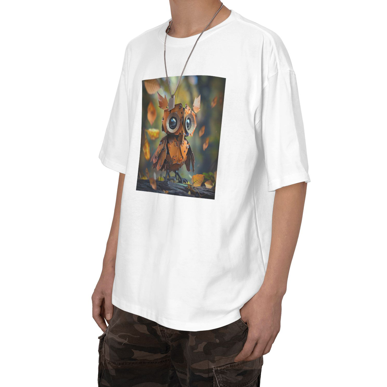Whimsical Autumn Owl T-Shirt Short Sleeve Tee