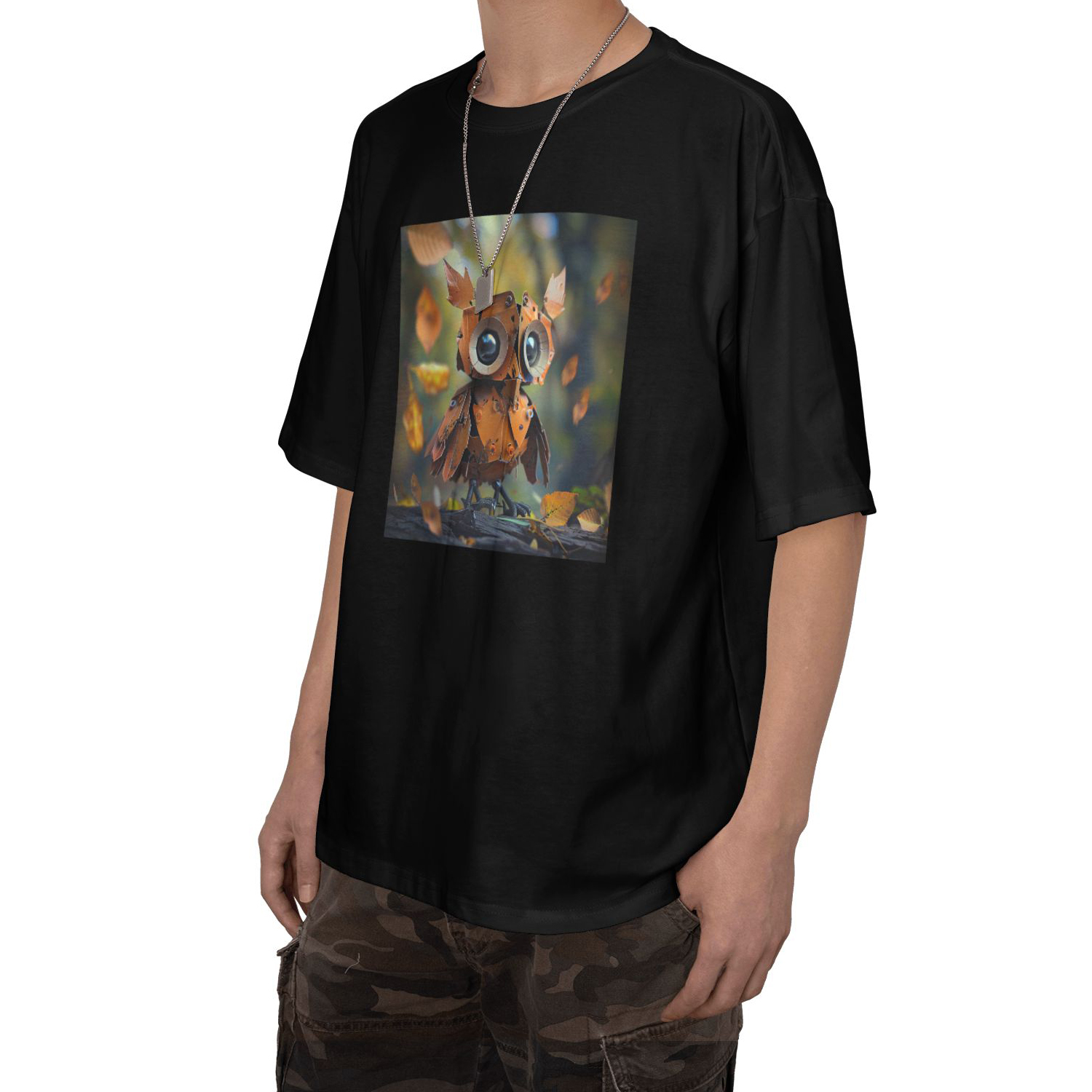 Whimsical Autumn Owl T-Shirt Short Sleeve Tee